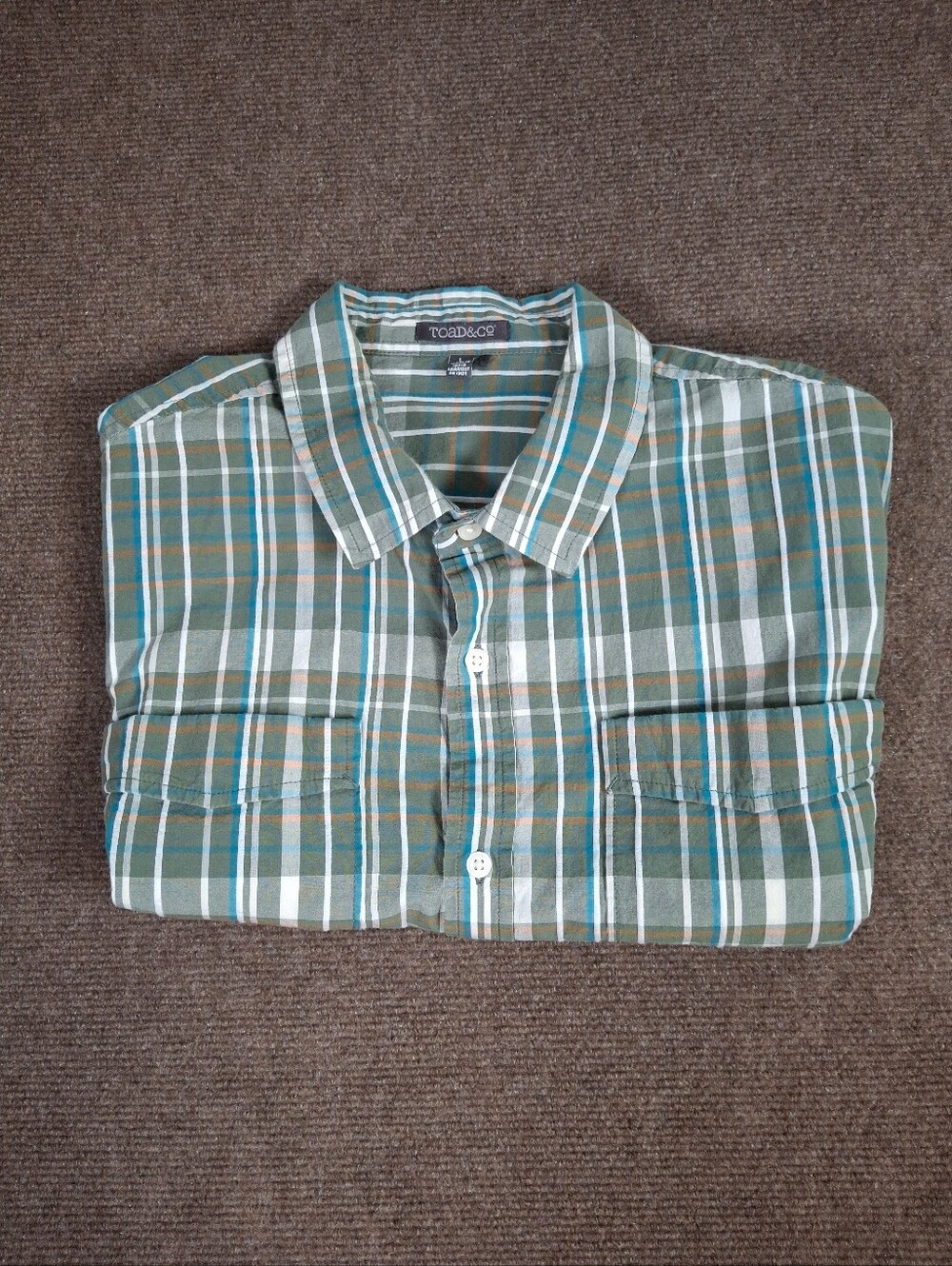 Toad & Co. Organic Cotton Short Sleeve Button Up Green Plaid Size Large